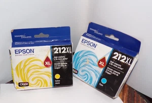 2 OEM Genuine Epson Color Ink Tanks 212XL Cyan (Blue) Yellow  Exp.03/2025 - Picture 1 of 9