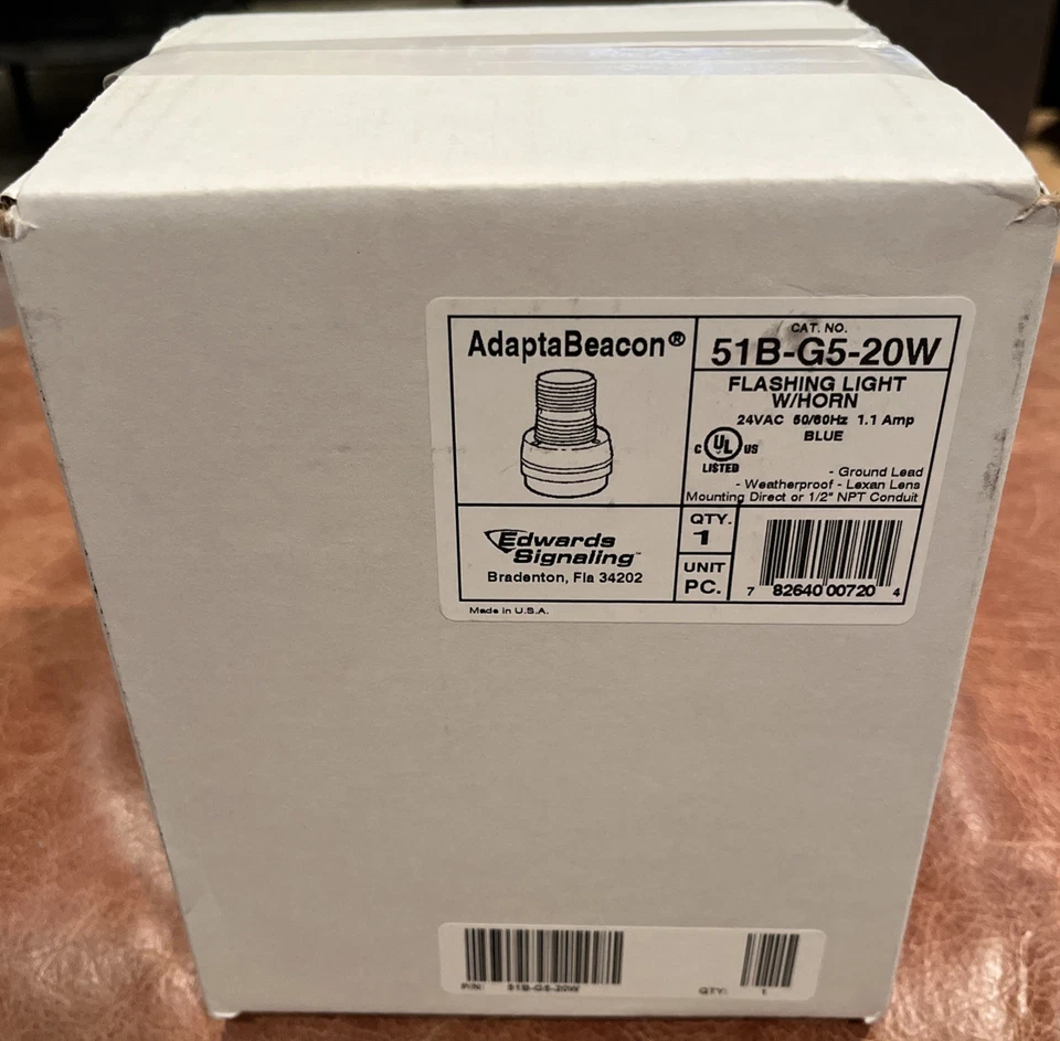 Edwards Signaling 51G-G5-20W  AdaptBeacon  Blue Flashing Light W/Horn NEW SEALED - Image 1 of 1