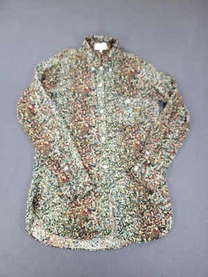 Camisa Adam Lippes Mujer 4 Verde Floral Seda Abotonada Manga Larga Blusa Artística Foto 1 de 4