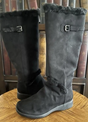 NWOB! COLDWATER CREEK Women’s Tall Black Suede Fur-Lined Winter Boots~Sz 8.5M - Image 1 of 4