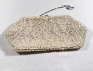 Vintage Perlen Abend Clutch Handtasche mit Kettenriemen - Elfenbein Perlen Design - Bild 1 von 7