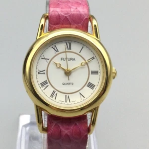 Futura Watch Women26mm Gold Tone Date Pink Leather Band New Battery - Picture 1 of 17