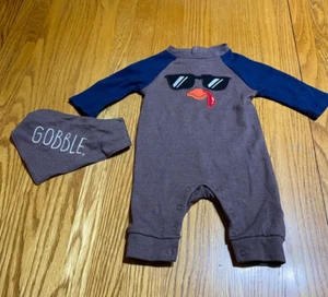 Celebrate! Thanksgiving 2 piece tan/navy/ 0-3 size NEWBORN - Picture 1 of 1