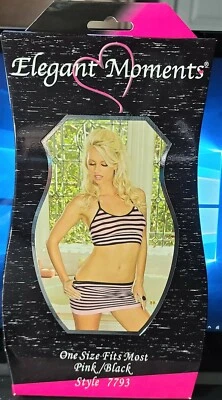 Elegante Momentos Estilo 7793 Rosa/Negro Estilo Halter Mini Falda y Cami Top OSFM Foto 1 de 2