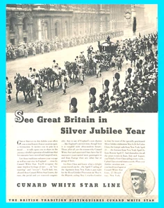 Cunard White Star Line Travel Great Britain Royalty Coach Pferde Druck Anzeige 1935 - Bild 1 von 5