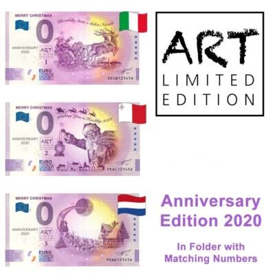 2020-1 Italy Malta Netherlands Anniv. Merry Christmas Set of 3 Souvenir Schein - Image 1 of 3