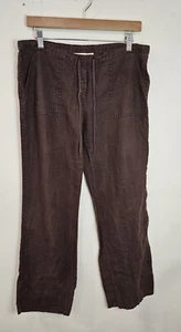 London Jeanshose gerades Bein 100% Leinen Kordelzug braun kleine Taschen - Bild 1 von 5