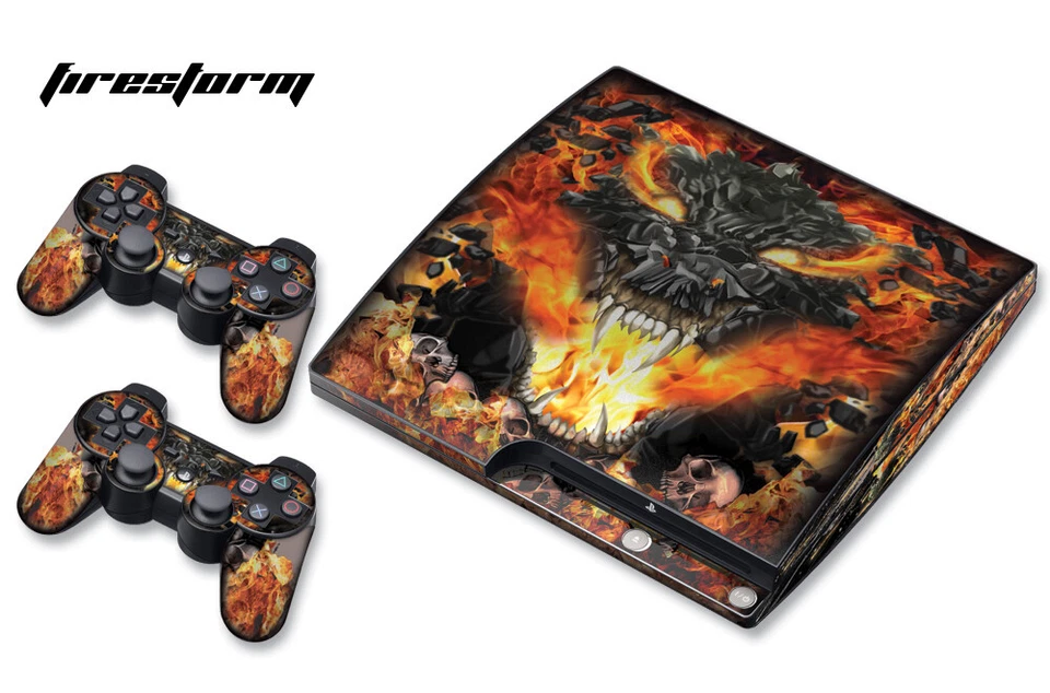 Skin Decal For PS3 Slim PlayStation 3  Console + Controller Firestorm - Image 1 of 1
