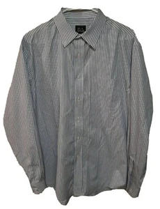 Jos A Bank Mens Traveler Blue White Stripe Button Down Long Sleeve Shirt Size L - Picture 1 of 5