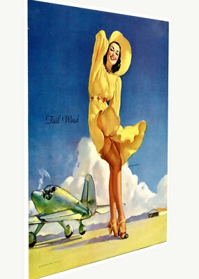 Vintage print art model poster canvas Gil Elvgren painting tail wind - Image 1 of 4