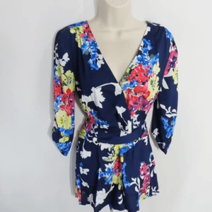 Yumi Kim Liz Romper Blue Spring Bouquet Silk Belted Surplice Neckline Large - Picture 1 of 7