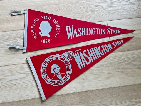 2 Vintage 1950's-60;s Washington State Cougars WSU Full-Size Soft Felt Pennants Cover