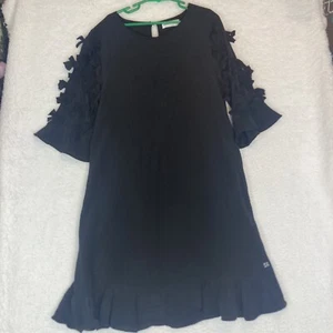 Sonia Rykiel Girls Size 14 Shift Dress Silk Ruffle Trim Bows Black Formal - Picture 1 of 6