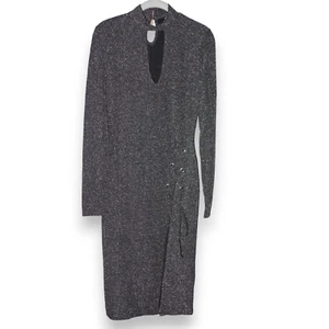 Neu mit Etikett Venus Tülle Schnürung schimmernd metallic schwarz silber langes Oberteil klein - Bild 1 von 4