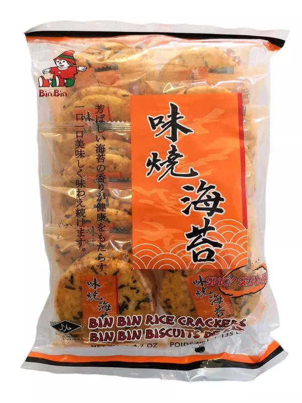[ 135g ] BIN BIN Würzige Reiscracker mit Seetang / Spicy Rice Crackers / Seaweed - Bild 1 von 1