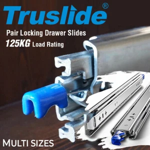 2x Locking Drawer Slides 125KG Heavy Duty Runners Trailer Draw Slide - Picture 1 of 38