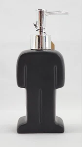 His Bathroom Soap Dispenser 9oz Matte Black Ceramic w/ Silver Plastic Pump - Picture 1 of 1