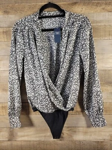 Abercrombie & Fitch Small Women Navy/White Floral Print Bodysuit flowy blouse - Picture 1 of 7