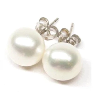 Genuine 7-8mm AAA White Pearl Earring Studs in 925 Sterlling Silver - Picture 1 of 5