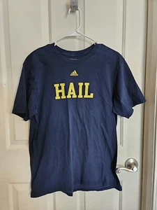 Vntg Michigan Wolverine Shirt Mens Large Blue Yellow Spell Out Hail Logo Adidas - Picture 1 of 3