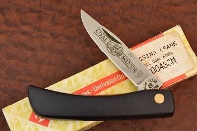 VINTAGE KISSING CRANE COAL MINER BLACK DELRIN SODBUSTER KNIFE ITALY (17882) - Image 1 of 3