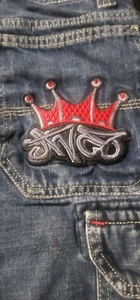 JNCO Kid's Vintage 90s Y2K Embroidered Blue Jean Shorts Size 8 Tribals Red Crown - Picture 1 of 9