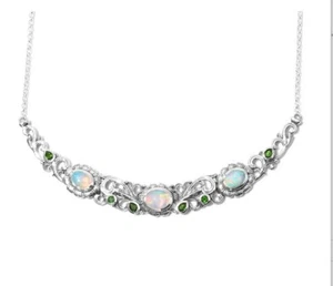 3.90 ctw Ethiopian Welo Opal & Russian Diopside Necklace in Sterling Silver - Picture 1 of 5