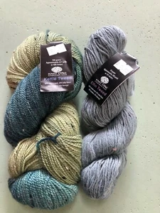 Knit 1 Crochet 2 Kettle Tweed & Elfin yarn & scarf pattern,Teal/Green & Blue - Picture 1 of 2