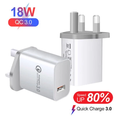 18W QC3.0 Fast Charger USB Wall Plug Power Adapter UK Plug For iPhone Android - Image 1 of 4