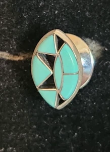Vintage Zuni Handmade Sterling Silver Shadow Tie Tack & Turquoise - Picture 1 of 2
