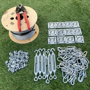 STEEL WIRE SPORTS NETTING HANGING KIT - 3MM x 100 Meters WIRE ROPE NET - Picture 1 of 3
