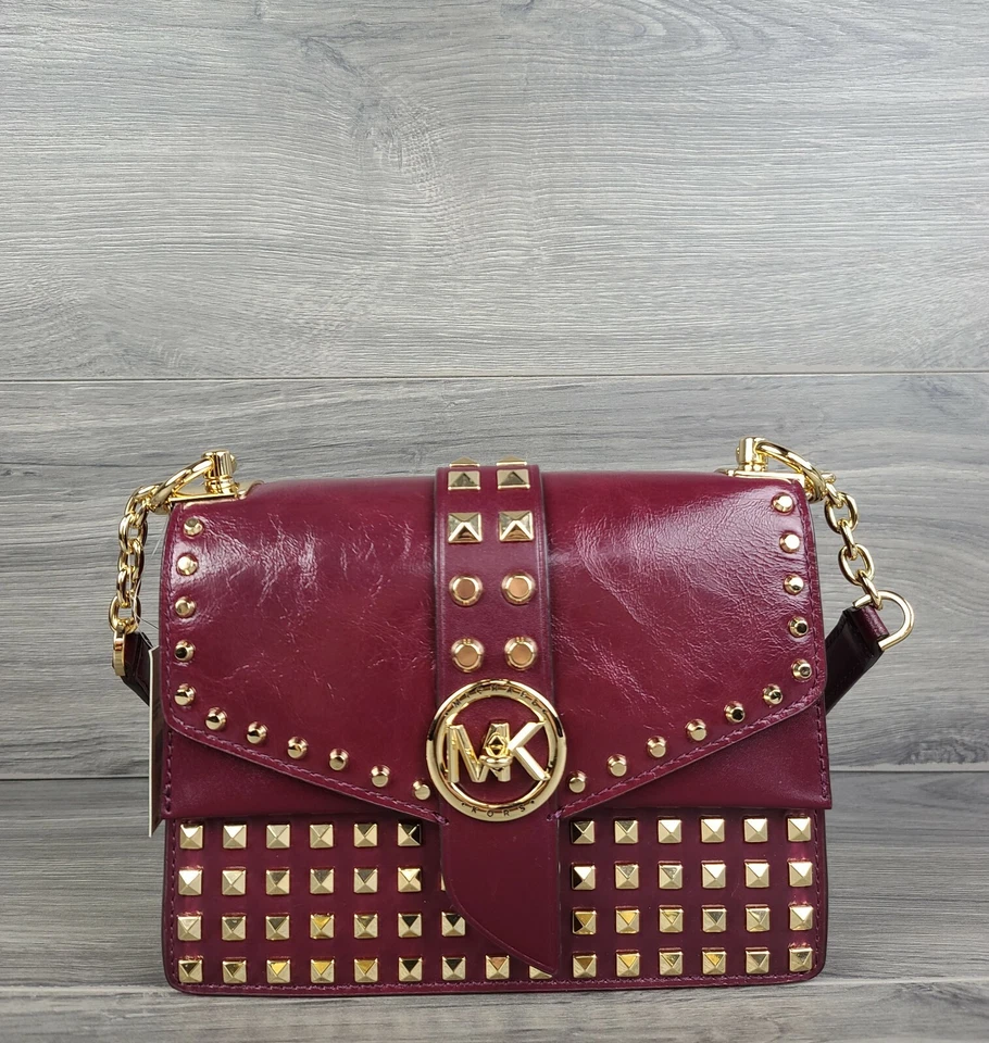 Michael Kors Greenwich Patient Leather LUXE Chain Crossbody/Shoulder Studs