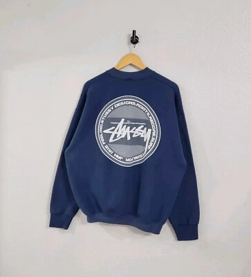 Vintage 90s Stussy Skater Sweatshirt Men's Size XL Crewneck Navy Blue Punk Rare - Image 1 of 4