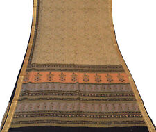 Sushila Vintage Brown Saree 100% Pur Coton Imprimé Floral Tissu Artisanat Doux