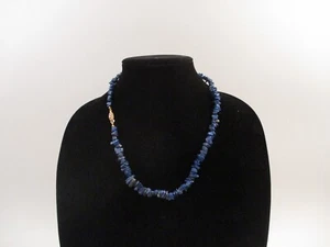 Vintage Lapis Lazuli Necklace Polished Chunk Semiprecious Stone Gold Plate Clasp - Picture 1 of 5