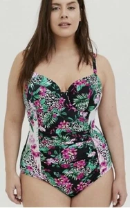 Torrid One Piece Swimsuit Womens 2X DD/F Floral Leopard Underwire Swimwear - Picture 1 of 16