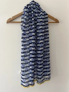TU Girl's Blue Heart Lightweight Scarf with Yellow Pom Pom Trim 140cms x 38cms - Picture 1 of 4