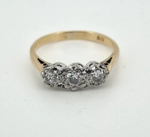 3 Natural Diamonds Ring, 0.35ct Round Brilliant Cut, 14ct Yellow & White Gold - Picture 1 of 4