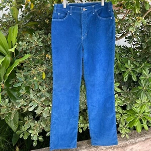Vintage 70s Blue Corduroy Pants 32x34 Scovill Zip Flare Workwear - Picture 1 of 3