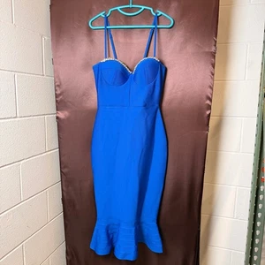 UONBOX Damen L Blau Meerjungfrau Ärmellos Strass Bodycon Midikleid Bandage - Bild 1 von 13