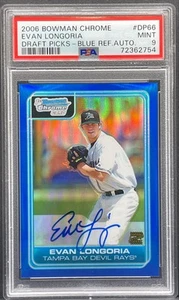 2006 Bowman Draft Chrome Picks Blue Refractor /150 Evan Longoria RC AUTO PSA 9 - Picture 1 of 2