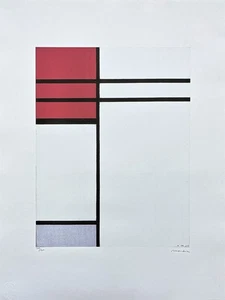 PIET MONDRIAN - Composition with red and grey - signed, 100/200, 50x66 cm - Picture 1 of 5