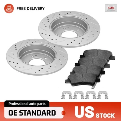 后钻转子和刹车片带夹子适用于现代索纳塔 2011 - 2014 起亚 Optima — 第 1/4 张图片