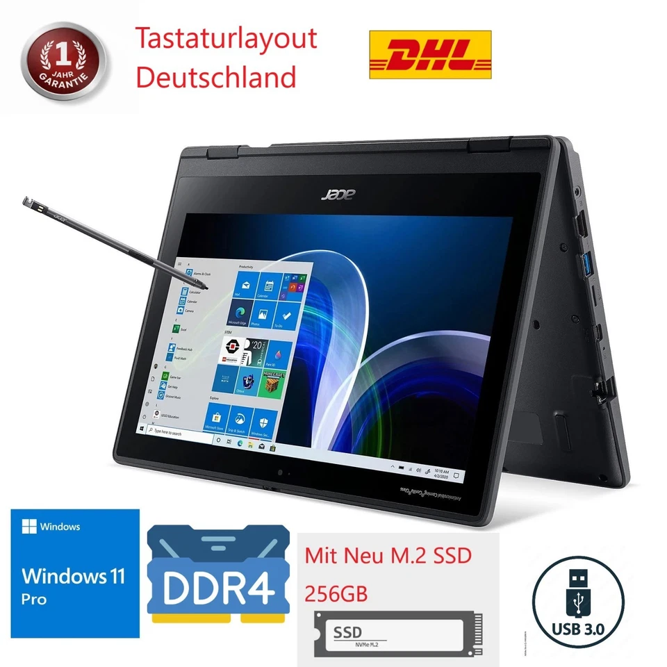 Acer TravelMate Spin B3 Convertible Laptop 11.6  Zoll HD Touchscreen Win11 pro - Bild 1 von 4
