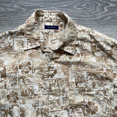 Vtg Club Room Mens M Linen Cotton Hawaiian Floral Short Sleeve Button Up Shirt - Image 1 of 4