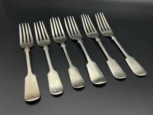 Antique Lot Of 6 Fiddle Entree Forks Vintage Cutlery EPNS Silver Plate Hallmarks - Picture 1 of 9