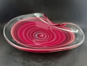 Alfredo Barbini Murano Large Art Glass Red-White Swirl Shell Bowl, Selling OBO - Picture 1 of 11