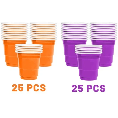 50Pcs Orange Purple Mini Disposable Plastic Shot Cups For Halloween Party - Image 1 of 4