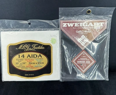 Lote de 2 telas punto de cruz Aida paquete de 14 unidades blanco y negro nuevo en paquete nos Foto 1 de 4
