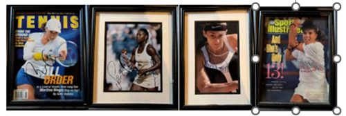 Pared de tenis -- Lote de 66 imágenes de tenis enmarcadas la mayoría con firmas y certificados Foto 1 de 4